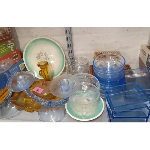 245 - A mixed lot to include a Bagley glass dressing table set and mixed decorative plates, a Klimpt print... 