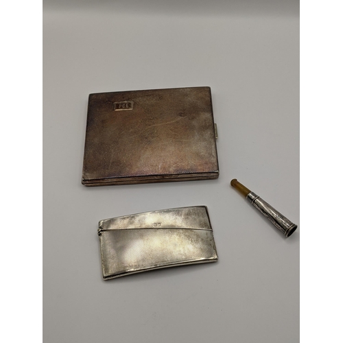 161 - An early 20th century silver visiting card case with engine turned decoration, hallmarked Birmingham... 