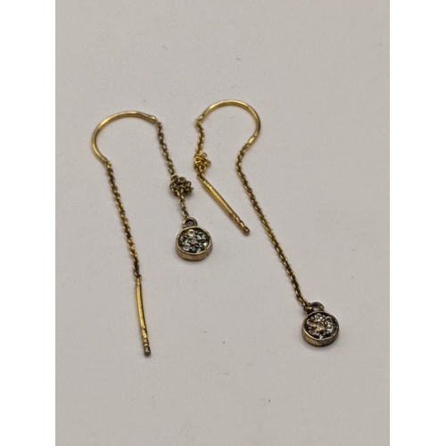 214 - A pair of 9ct gold diamonds drop earrings, total weight 1g
Location:CAB5