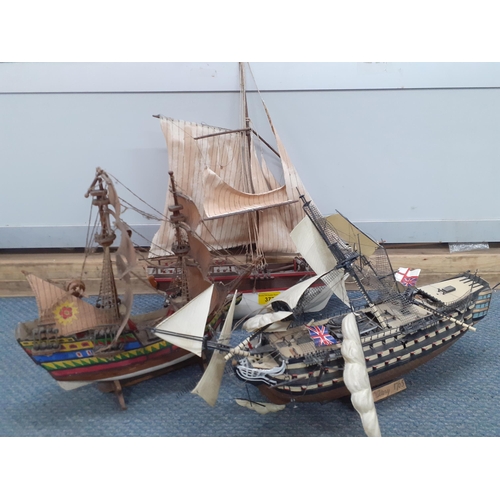 185 - Three ornamental ships A/F to include a model of HMS Victory in 1765 A/F, together with a quantity o... 