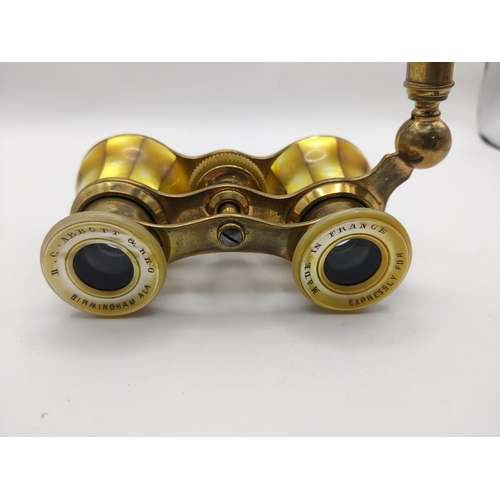 112 - Early 20th century French yellow mother of pearl opera glasses, retailed by H C Abbott & Bro, Birmin... 