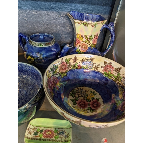153 - A mixed lot to include mainly Victorian and later porcelain to include a Sunderland lustre plate wit... 
