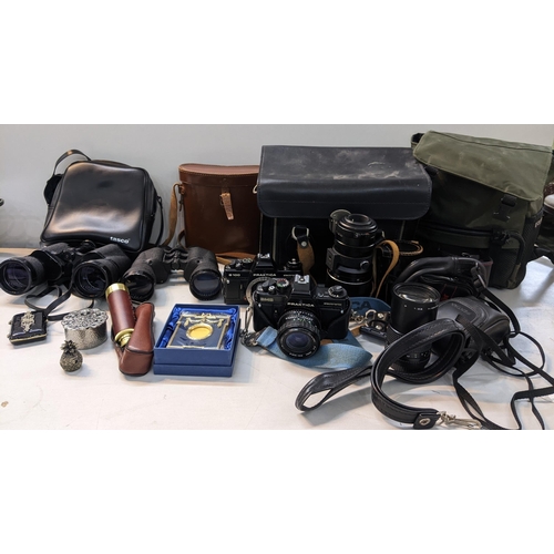 36 - Mixed cameras, binoculars and accessories to include Praktica, Tasco, U.S.1 and others together with... 