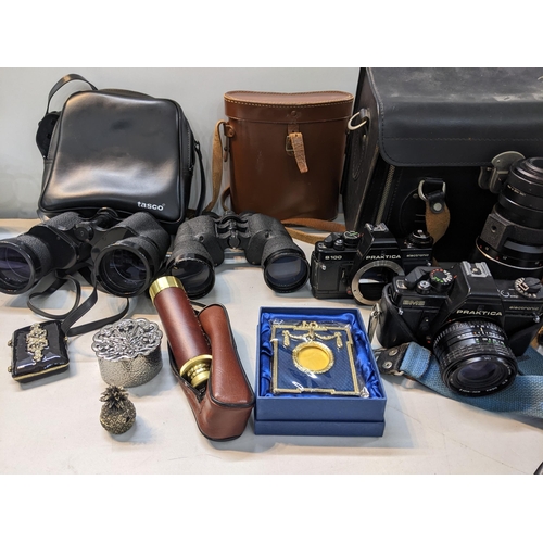 36 - Mixed cameras, binoculars and accessories to include Praktica, Tasco, U.S.1 and others together with... 