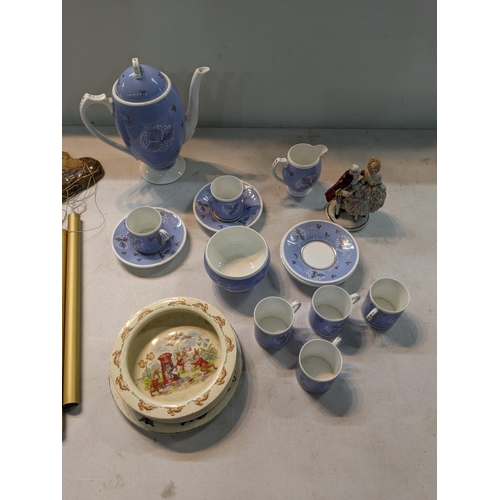 48 - Collectable ceramics to include Shelley coffee set with leaves on a blue ground, a Royal Dolton Bunn... 