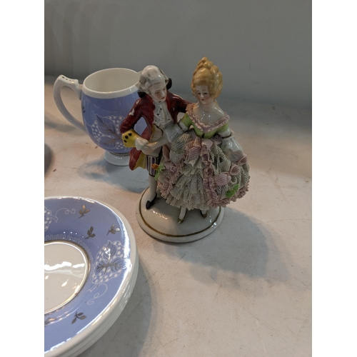 48 - Collectable ceramics to include Shelley coffee set with leaves on a blue ground, a Royal Dolton Bunn... 