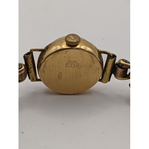 42 - A vintage 18ct gold cased ladies Sully wristwatch having gilt applied Arabic and baton hour marker, ... 