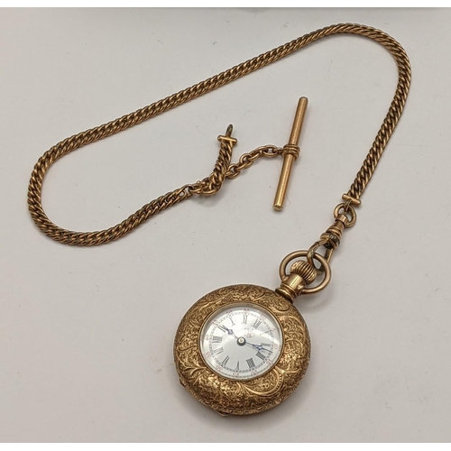 59 - A late Victorian gold plated ladies Waltham fob watch on a gold plated T-bar chain
Location:CAB4