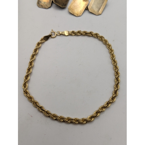 78 - A 9ct gold rope chain bracelet,1.7g, a cameo stud set, with another cameo gold plated stud set and o... 