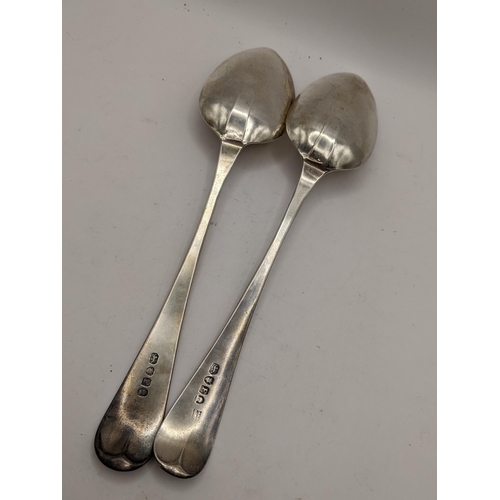 129 - A pair of Georgian silver tablespoons, hallmarked London 1801, 122.5g Location:TABLE