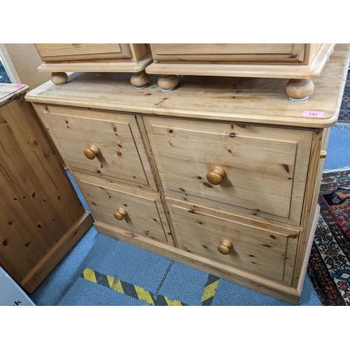 143 - Pine furniture to include a two door cabinet, a pair of bedside chests and a filing cabinet, Locatio... 