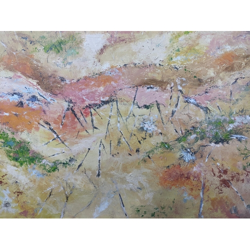 147 - Ron Savory - oil on board abstract landscape entitled Matthews Ridge, 80 x 121, framed, Location:LWF