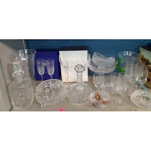 184 - Mixed crystal and cut glass to include a pair of boxed Jasper Conran tall pedestal white wine glasse... 