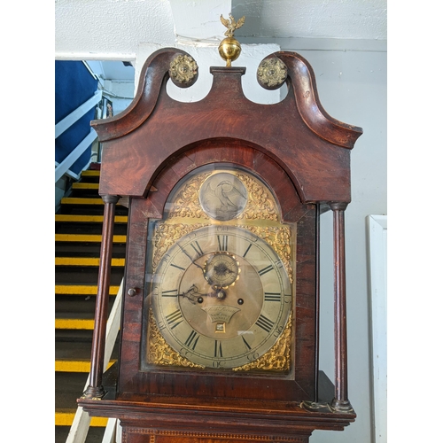 231 - A George III mahogany 8 day longcase clock having a broken swan neck pediment and gilt brass dial, i... 