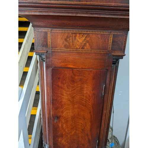 231 - A George III mahogany 8 day longcase clock having a broken swan neck pediment and gilt brass dial, i... 