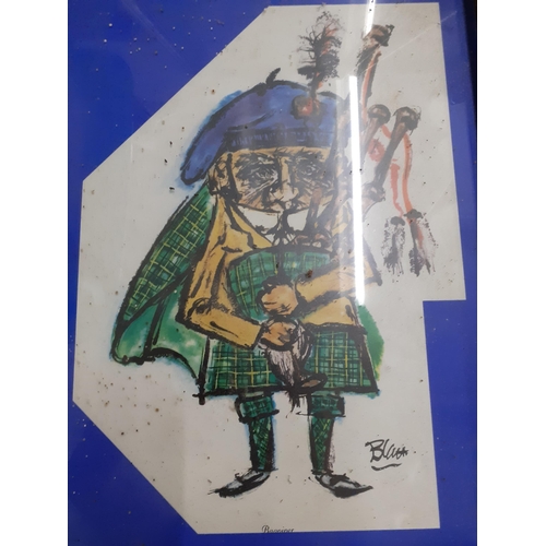 329 - A mid 20th century Intercraft Industries Corporation military caricature of a Bagpiper signed, a wat... 