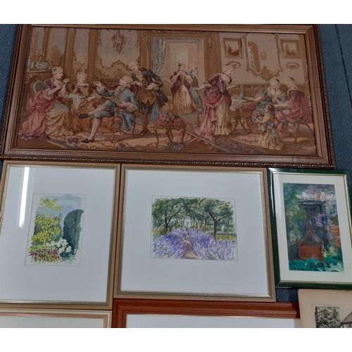 319 - A group of watercolours and prints to include Angelica I Chenies by R.A Petter together with a frame... 