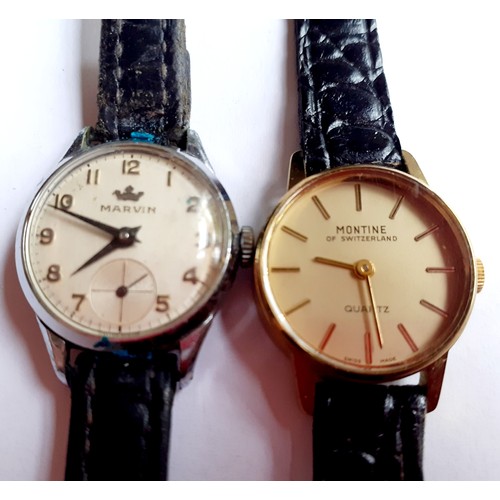 324 - A mixed lot to include two vintage ladies watches on black leather straps to comprising a silver ton... 