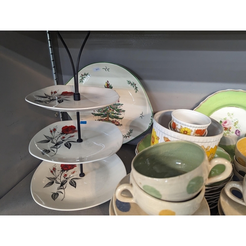 235 - Mixed ceramics to include Victorian green and floral plates, Aynsley polka dot part tea set, a Spode... 