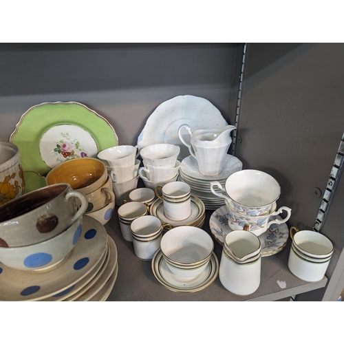 235 - Mixed ceramics to include Victorian green and floral plates, Aynsley polka dot part tea set, a Spode... 