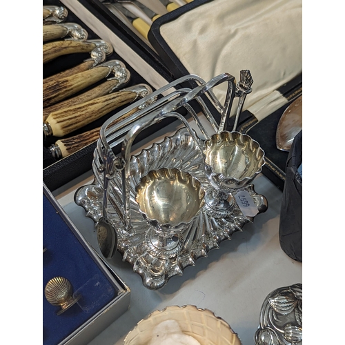 245 - Mixed silver plate and metalware to include floral embossed Reed and Barton dishes, six culinary con... 