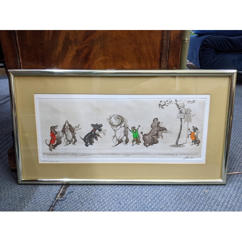 262 - Boris O'Klein - Dirty Dogs of Paris - coloured lithograph, signed to the margin, 19 x 46, framed, Lo... 