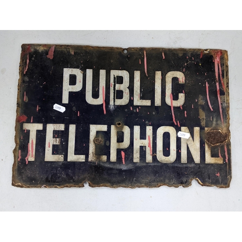 267 - A double sided Public Telephone, enamel sign, 30h x 45.5w, Location:7.1