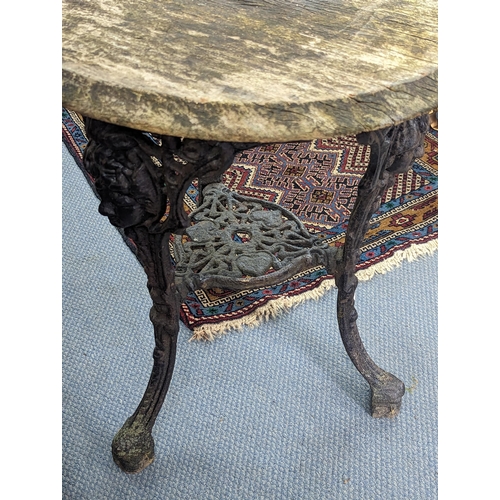 286 - A Victorian cast iron circular pub table base having circular top, A/F, 70cm, Location:RAB