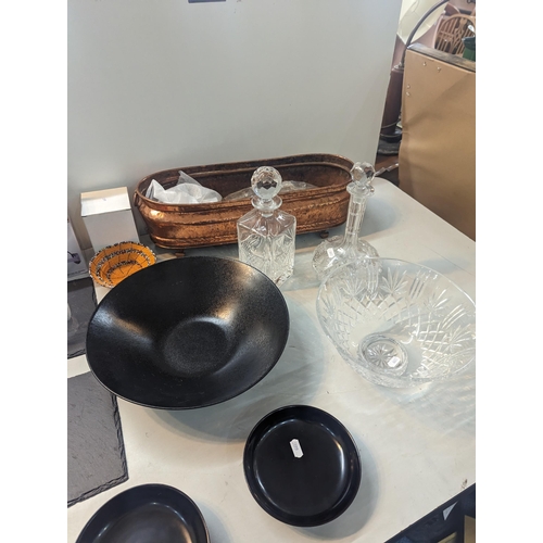 313 - Mixed domestic items to include cut glass bowls, decanters and other items, Waterford bowls, Rosenth... 