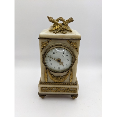 487 - A late 19th century French marble cased carriage clock with applied, gilt metal, Location:6.3