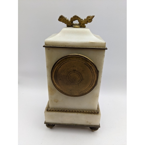 487 - A late 19th century French marble cased carriage clock with applied, gilt metal, Location:6.3