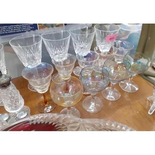 493 - Glassware to include five Waterford Lismore pedestal red wine glasses
Location: A2B