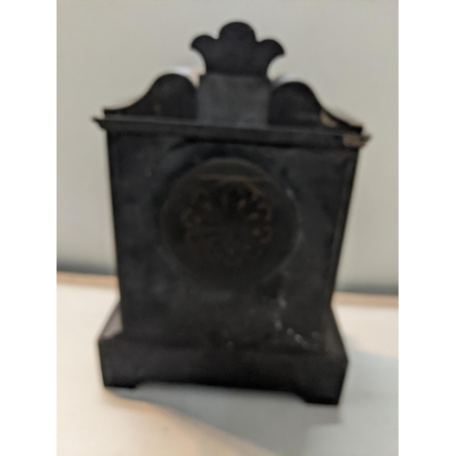 496 - A Victorian black slate, eight day mantle clock, Location:SL