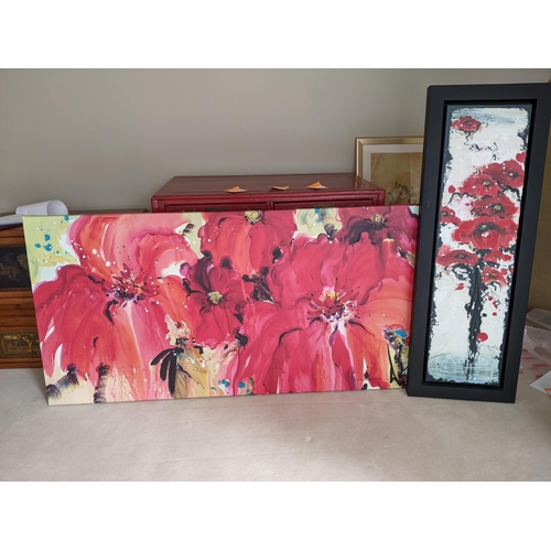 302 - Two Daniella O'Conner floral Akiyama prints, 80cm high, 160cm wide and another
Location: RAB