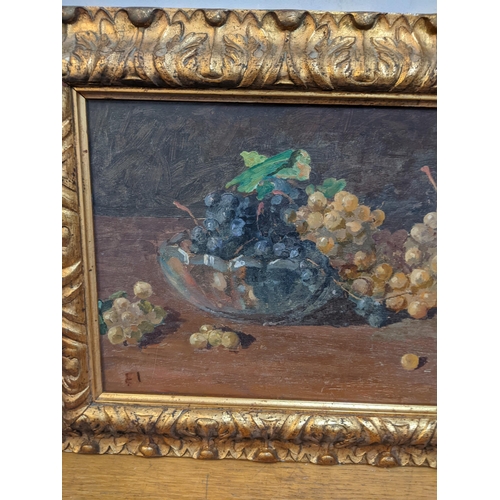 111 - An Italian early 20th century oil on board depicting a still life, indistinctly signed to the lower ... 