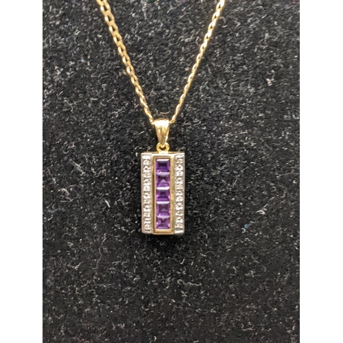 156 - A 14ct gold pendant set with diamonds and amethyst on a 9ct gold necklace, total weight 4.2g
Locatio... 