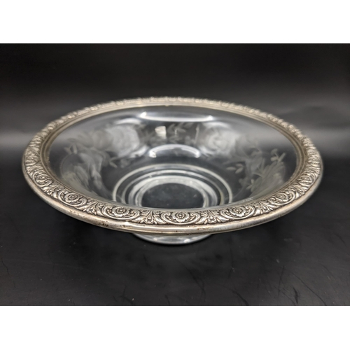 167 - An American 'Prelude' sterling silver and glass bowl, together with a Mexican 925 silver butter dish... 