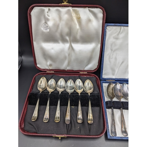 169 - A set of six silver teaspoons, hallmarked Sheffield 1931, 60g, and a set of six silver plated teaspo... 