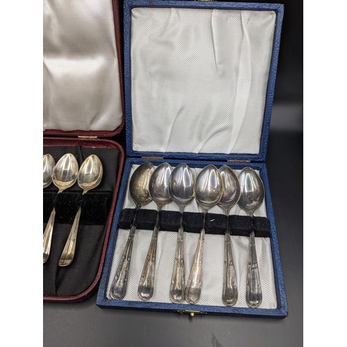 169 - A set of six silver teaspoons, hallmarked Sheffield 1931, 60g, and a set of six silver plated teaspo... 