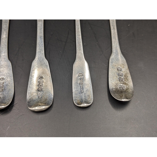 178 - Six silver 19th century fiddle pattern teaspoons, assay office Edinburgh with various date letters, ... 