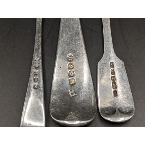 179 - A Georgian silver table spoon together with a silver salt spoon, 78.1g and a silver plated spoon
Loc... 