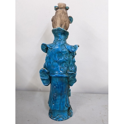 198 - A Fantoni style partially turquoise enamelled figure of an Oriental lady, 40cm h Location:10.1