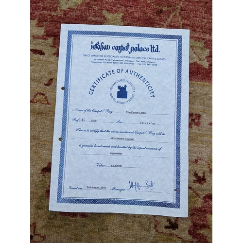 207 - A handwoven Farhan Afghanistan carpet with certificate, bought in 2010 for £2300, 301cm x 247cm Loca... 