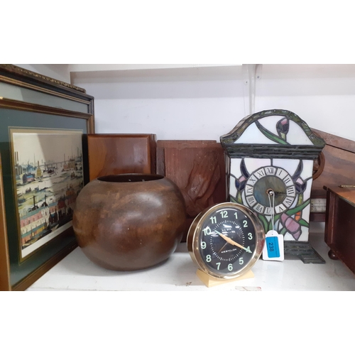 238 - A group of late 20th century mantle clocks A/F, a Ken Broadbent collage of clock parts and mixed tre... 