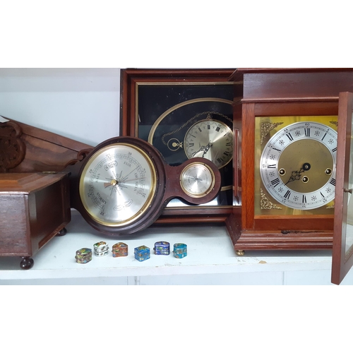 238 - A group of late 20th century mantle clocks A/F, a Ken Broadbent collage of clock parts and mixed tre... 