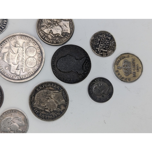 25 - A group of 19th century and other coinage to include napoleon III 1 Franc 1852, 1868 and 1865 5 cent... 