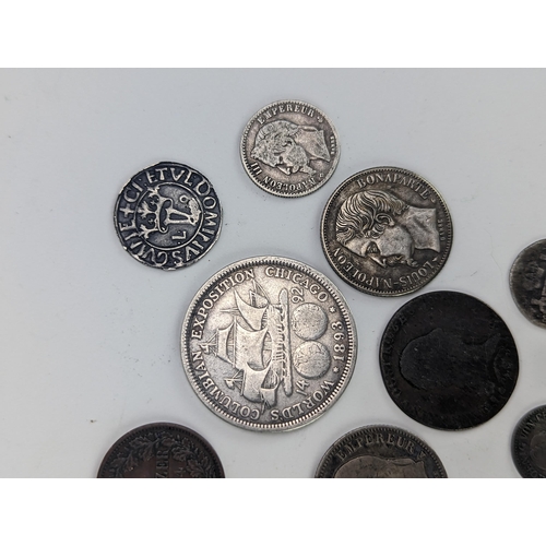 25 - A group of 19th century and other coinage to include napoleon III 1 Franc 1852, 1868 and 1865 5 cent... 