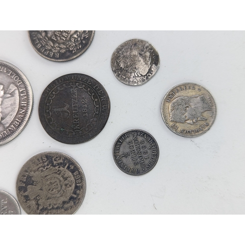 25 - A group of 19th century and other coinage to include napoleon III 1 Franc 1852, 1868 and 1865 5 cent... 