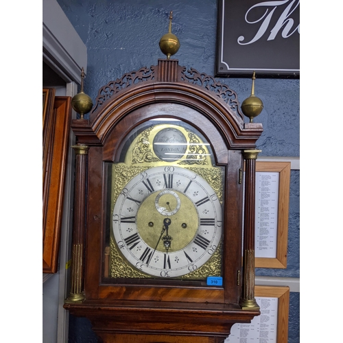 310 - A George III mahogany 8 day longcase clock having pierced fretwork and arched top dial signed 'Thoma... 