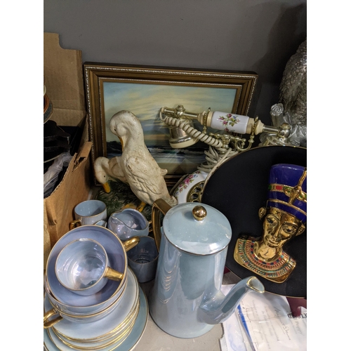 325 - A mixed lot to include a modern Chinese vase, a treen silver coloured owl, an oil on board by Robert... 